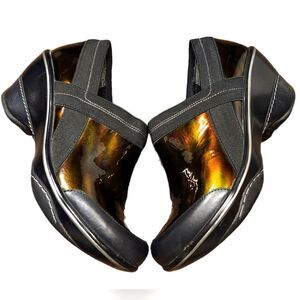 Jambu Clogs Wedge Cali Comfort Slip On Gold Loafer Leather Brown Black Metallic